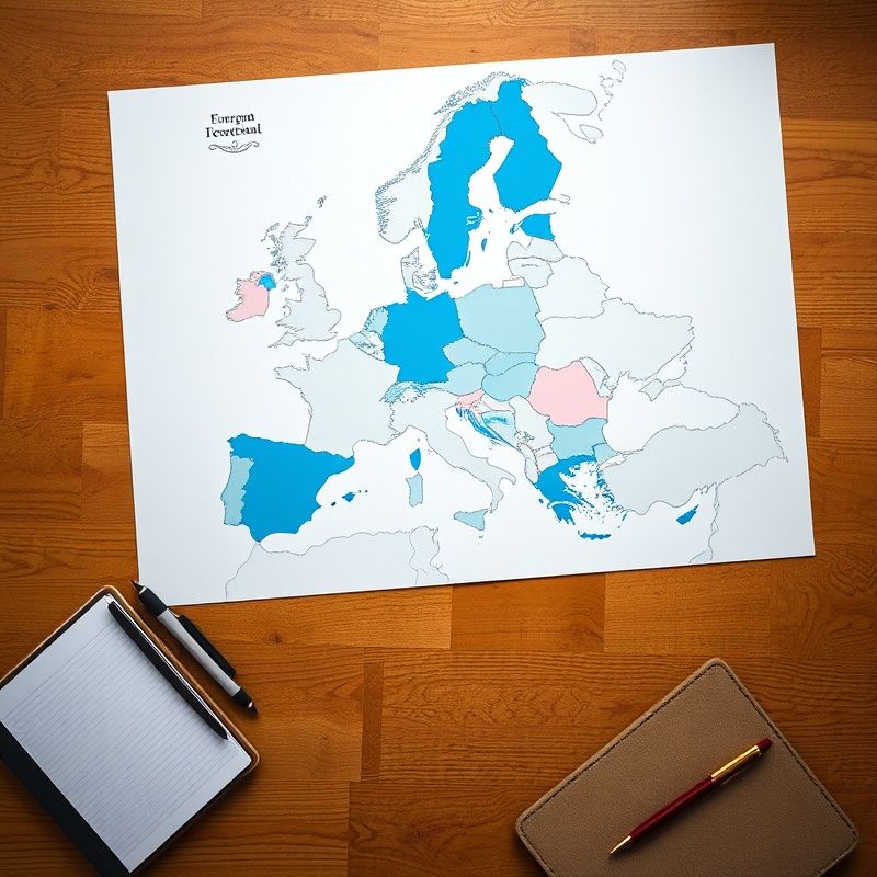 Detaliu hartă europeană pe birou de lemn